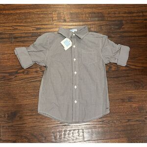 Janie and Jack boys long sleeve brown white gingham button down size 5 NWT